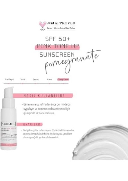 SKIN401 SPF50+ Pink Tone Up Sunscreen Pembe Ton Eşitleyici Güneş Kremi 50 ml modelleri
