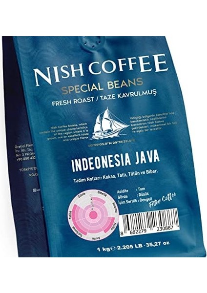 Nish Filtre Kahve Endonezya Java 1 kg 3&apos;lü Set (3x1 Kg) -Öğütülmüş