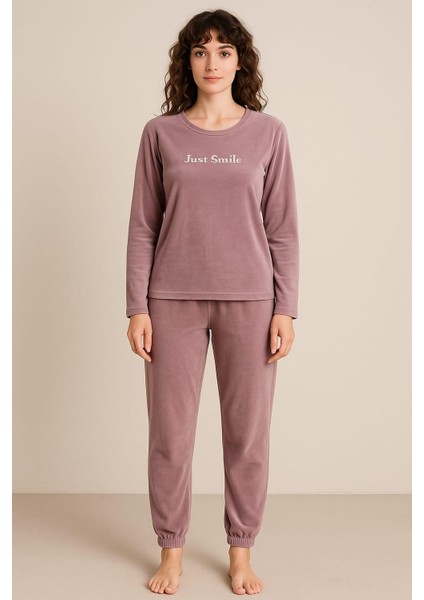 Kadın 13164-2807 Uzun Kol Kadife Pijama Takımı Lila