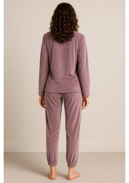 Kadın 13164-2807 Uzun Kol Kadife Pijama Takımı Lila fiyatları