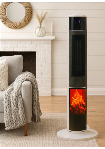 German HG-WHIO White Oval Seri OLED Şömineli Ekran Dijital Kule Tipi Seramik Fanlı Isıtıcı fiyatları