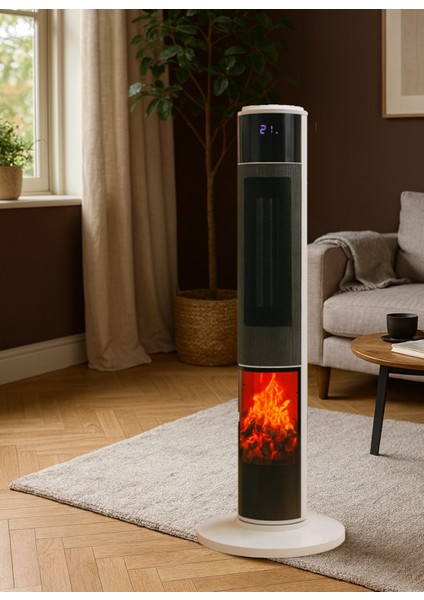 German HG-WHIO White Oval Seri OLED Şömineli Ekran Dijital Kule Tipi Seramik Fanlı Isıtıcı modelleri