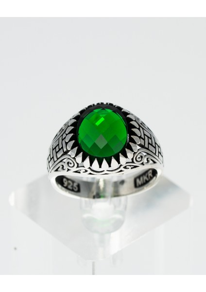 Retro Stil Parlak Zümrüt Renkli Taşlı El Işçiliği Erkek Aksesuar Yüzüğü fiyatları
