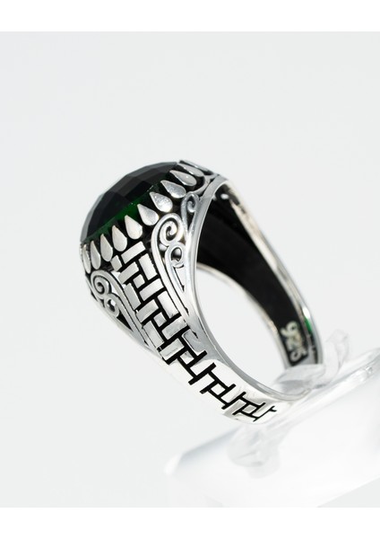 Retro Stil Parlak Zümrüt Renkli Taşlı El Işçiliği Erkek Aksesuar Yüzüğü fırsatları
