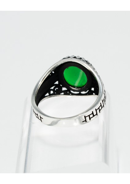 Retro Stil Parlak Zümrüt Renkli Taşlı El Işçiliği Erkek Aksesuar Yüzüğü