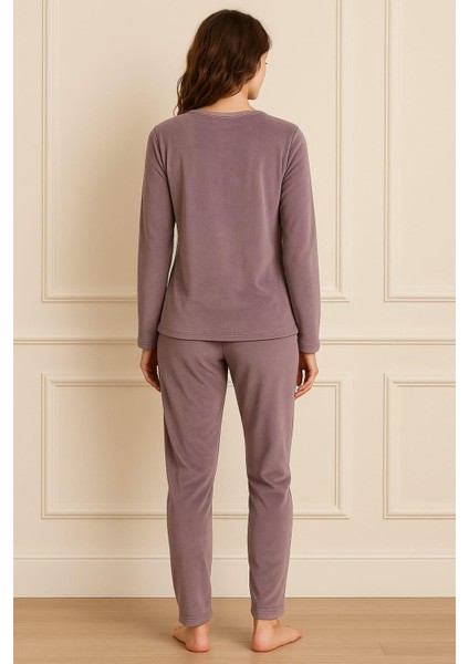 Kadın 13166-652 Uzun Kol Kadife Pijama Takımı Lila fiyatları