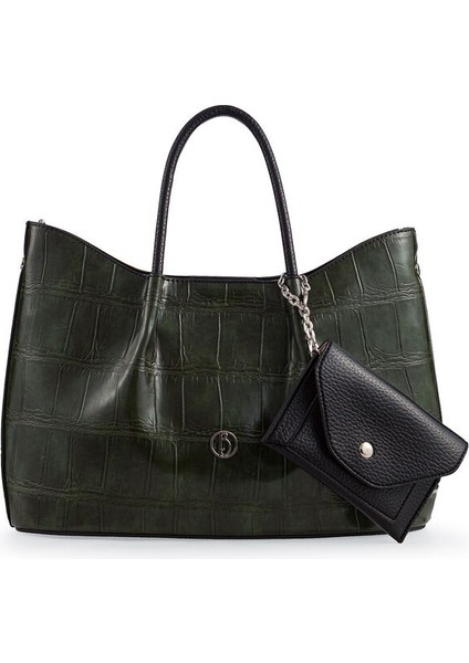Logo Detaylı Yeşil-Siyah Kadın El Çantası Riv 147-KR