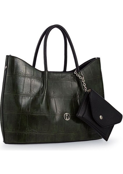 Logo Detaylı Yeşil-Siyah Kadın El Çantası Riv 147-KR fiyatları