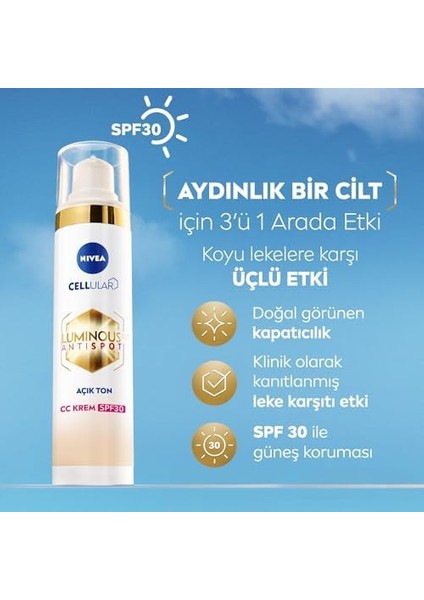 Nıvea LUMINOUS630 Leke Karşıtı Krem cc Fluid SPF30 Light 40ML modelleri