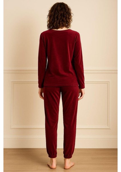 Kadın 13164-060 Uzun Kol Kadife Pijama Takımı Bordo fiyatları