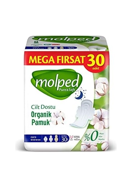 Molped Pure&soft Ultra Hijyenik Ped Gece Mega Fırsat 30 Adet