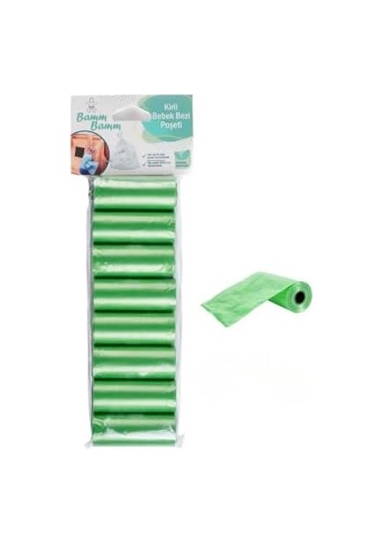 Bamm Bamm Kirli Bebek Bezi Poşeti Çanta Boy Yeşil 8 Rulo (120 Adet)