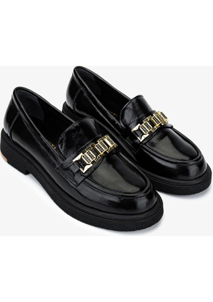Kadın Hakiki Deri Siyah Kırışık Rugan Loafer Ayakkabı 1061 5138 Bn Ayk SK25-26 Sıyah Krsk Rgn fiyatları
