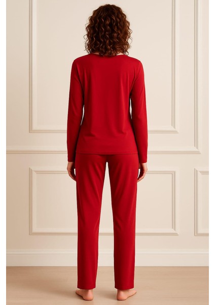 Kadın 13166-2781 Uzun Kol Kadife Pijama Takımı Kırmızı fiyatları
