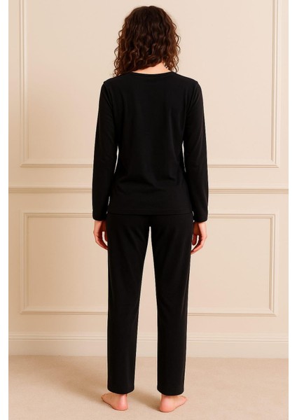 Kadın 13166-508 Uzun Kol Kadife Pijama Takımı Siyah fiyatları