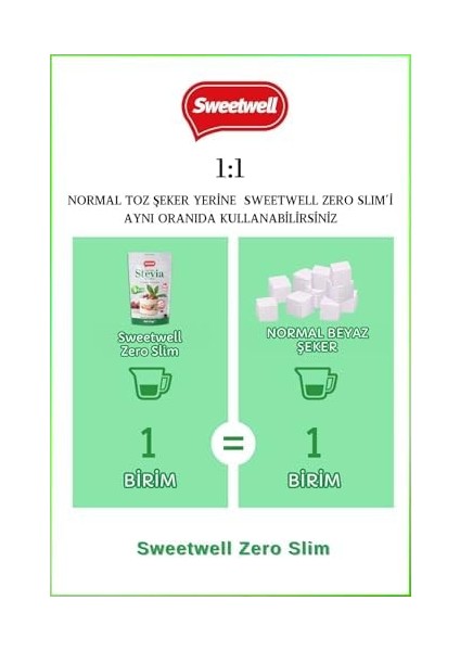Sweetwell Zero Slim Stevia & Eritritol Tatlandırıcı 1 kg x 3 Adet Şekersiz, 0 Kalori, Keto ve Vegan Uyumlu modelleri