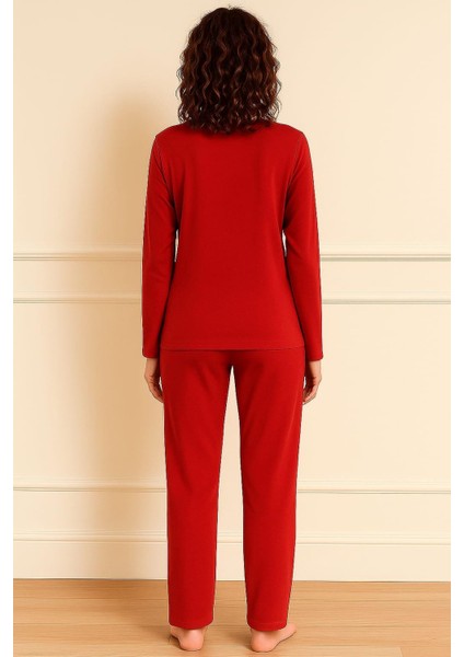 Kadın 13164-2792 Uzun Kol Kadife Pijama Takımı Kırmızı fiyatları