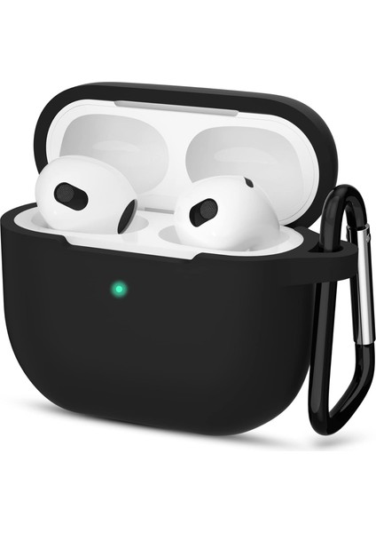 Airpods 3.nesil Kılıf, Tam Koruyucu Özellikli Yumuşak Silikon Airpods Aksesuar Kılıf ile Uyumlu Airpods,kadın Erkek, Anahtarlıklı Kablosuz ve Kablolu Şarj Özellikli Kılıfı, Siyah