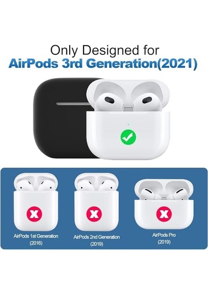 Airpods 3.nesil Kılıf, Tam Koruyucu Özellikli Yumuşak Silikon Airpods Aksesuar Kılıf ile Uyumlu Airpods,kadın Erkek, Anahtarlıklı Kablosuz ve Kablolu Şarj Özellikli Kılıfı, Siyah fiyatları