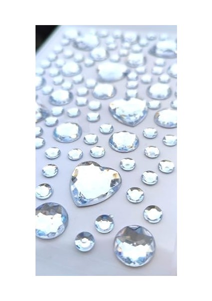 Giraffe Sticker Taş Yapışkanlı Saç, Yüz, Tırnak, Makyaj ve Süs Taşı Işıltılı Parlak (Beyaz, Kalp Orta Boy)