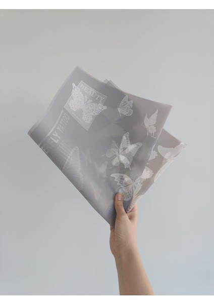 Kelebek Desenli Gri-Kahve Karışımı Çiçek Ambalaj Kağıdı 5’li Set fiyatları