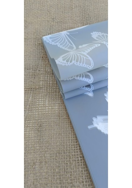 Kelebek Desenli Gri-Kahve Karışımı Çiçek Ambalaj Kağıdı 5’li Set modelleri