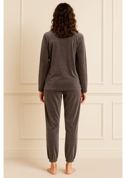 Kadın 13164-063 Uzun Kol Kadife Pijama Takımı Gri fiyatları
