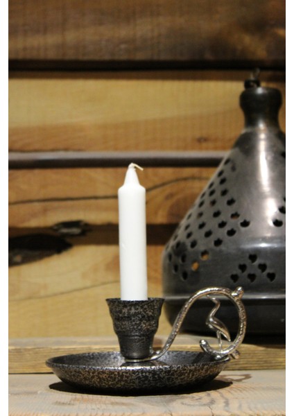 Metal Nostalji Mumluk & El Şamdanı Kendinden Iğneli Mum Hediyeli Gümüş TURNA2623-5