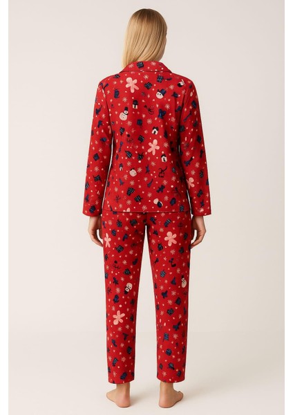 Kadın 6734 Süet Uzun Kol Düğmeli Pijama Takımı Bordo fiyatları