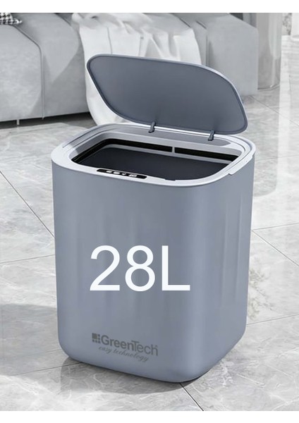 Sensörlü 28 Litre Çöp Kovası (Şarj Edilebilir Lityum Pilli) / GT-SC07 Gri