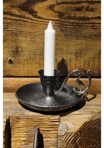 Metal Nostalji Mumluk & El Şamdanı Kendinden Iğneli Mum Hediyeli Gümüş TURNA2623-5