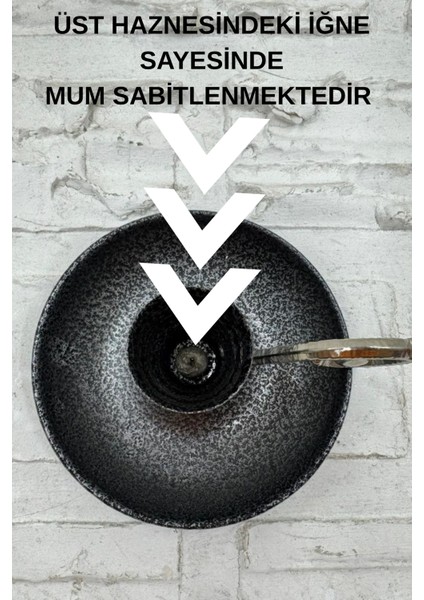 Metal Nostalji Mumluk & El Şamdanı Kendinden Iğneli Mum Hediyeli Gümüş TURNA2623-5