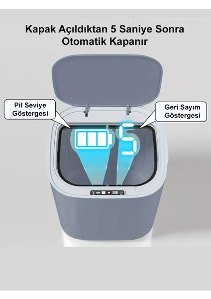 Sensörlü 28 Litre Çöp Kovası (Şarj Edilebilir Lityum Pilli) / GT-SC07 Gri modelleri