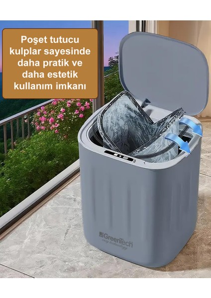Sensörlü 28 Litre Çöp Kovası (Şarj Edilebilir Lityum Pilli) / GT-SC07 Gri fırsatları