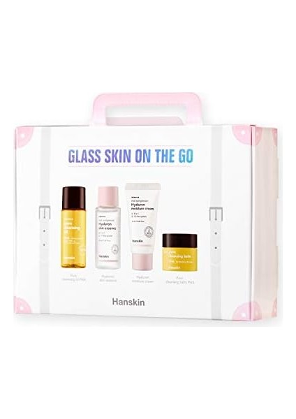 Hanskin Glass Skin On The Go-Seyahat Boy Cilt Bakım Seti/temizleyici/sakinleştirici/nemlendirici