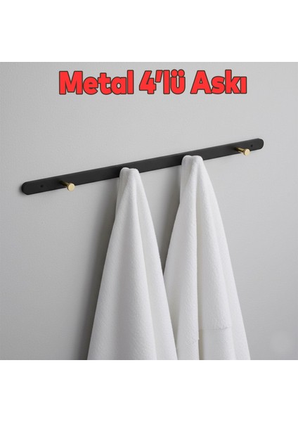Metal 4'lü Birleşik Portmanto Vestiyer Anahtarlık Askısı Duvar Monteli Vidalı Elbise Asma Siyah Gold