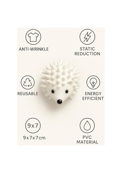 Busstier Kirpi Kurutma Topu, 2&apos;li Set, Beyaz Renk, Pvc Malzeme, 9X7X7 Cm, Kırışıklık Önleyici, Statik Elektrik Azaltıcı, Enerji Tasarruflu, Tekrar Kullanılabilir, Kurutma Makinesi Uyumlu modelleri