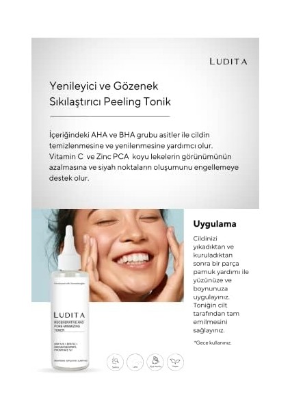 Ludita Yenileyici, Cilt Tonu Eşitleyici Yüz Peeling Kırmızı Serum (%20 Aha +%2 Bha)