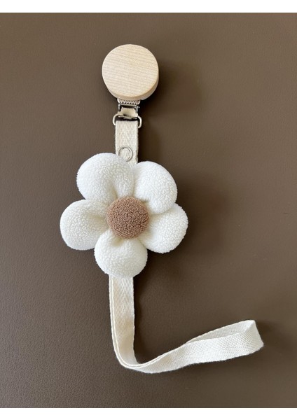 Bebek Emzik Askısı/emzik Askılığı - Papatya Desenli, Güvenli Klipsli (Beyaz)