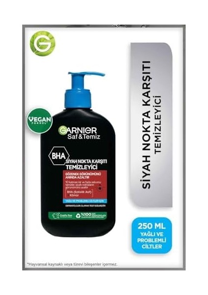 Garnier Saf Aktif Yoğun Siyah Nokta Karşıtı Kömür Jel Yüz Yıkama 8.45 Floz (250ML), Vegan