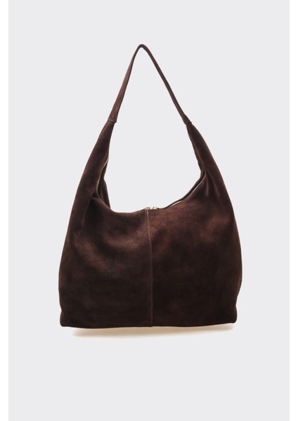 SÇ482 Kahverengi Süet Hakiki Deri Omuz Askılı Kadın Çanta