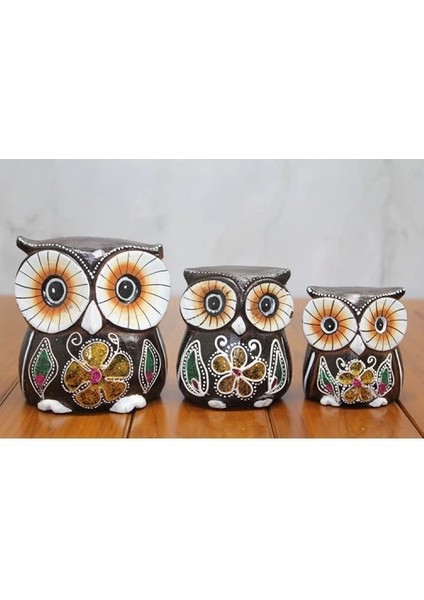 Buğz Ahşap 3'lü Baykuş Seti Model 1