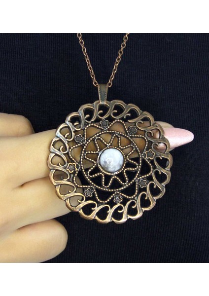 Doğal Taş Aytaşı Doğal Taşlı Yuvarlak Model Antik Kadın Kolye EUK47AY