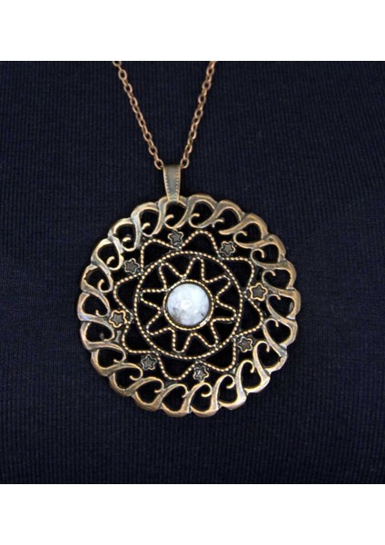 Doğal Taş Aytaşı Doğal Taşlı Yuvarlak Model Antik Kadın Kolye EUK47AY fiyatları