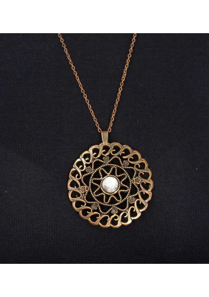 Doğal Taş Aytaşı Doğal Taşlı Yuvarlak Model Antik Kadın Kolye EUK47AY modelleri