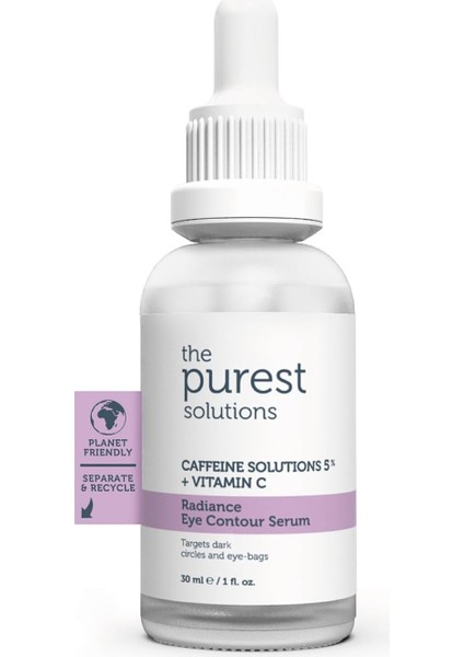 The Purest Solutions, Torbalanma ve Morluk Karşıtı, Aydınlatıcı Kafein Göz Altı Serumu 30 ml (Caffeine 5% + Vitamin C)