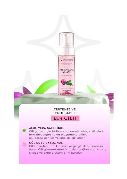 Yüz Temizleme Köpüğü Gül Suyu ve Aloe Vera Içeren Canlandırıcı, Ferahlatıcı Etkili modelleri