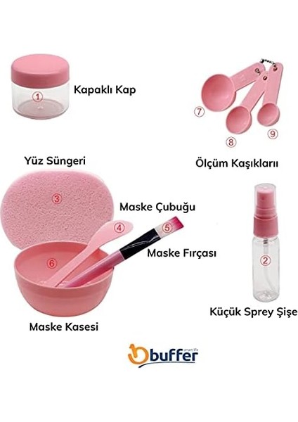 Buffer® Kendin Yap Yüz Maskesi Karıştırma Aleti Seti, 9 Parça Dıy Yüz Maskesi Hazırlama Kabı Seti