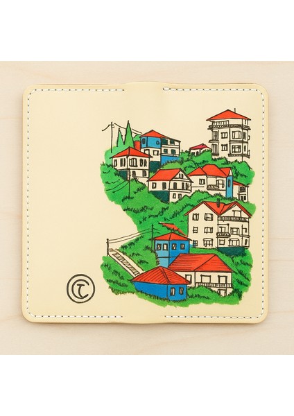 El Yapımı Hakiki Deri Şehir Desenli Cüzdan - Vegetable-Tanned Ince Katlanabilir Model | Sanatsal El Işçiliği Unisex Tasarım modelleri