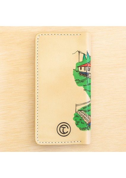 El Yapımı Hakiki Deri Şehir Desenli Cüzdan - Vegetable-Tanned Ince Katlanabilir Model | Sanatsal El Işçiliği Unisex Tasarım fırsatları
